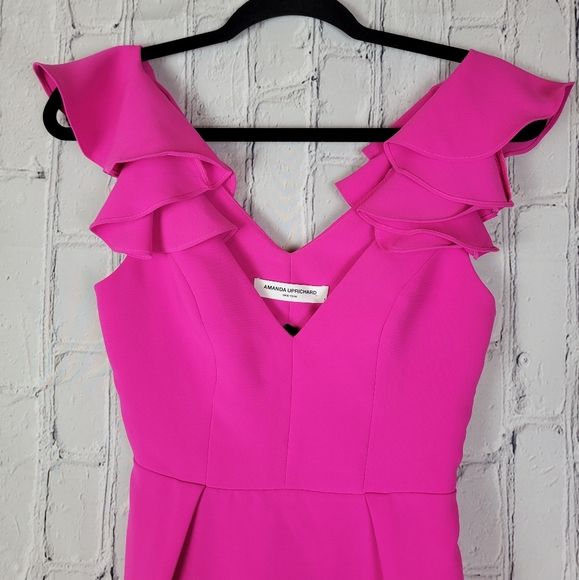 Amanda Uprichard barbie hot pink Gimlet ruffle sleeve cut out back mini dress - Picture 6 of 13